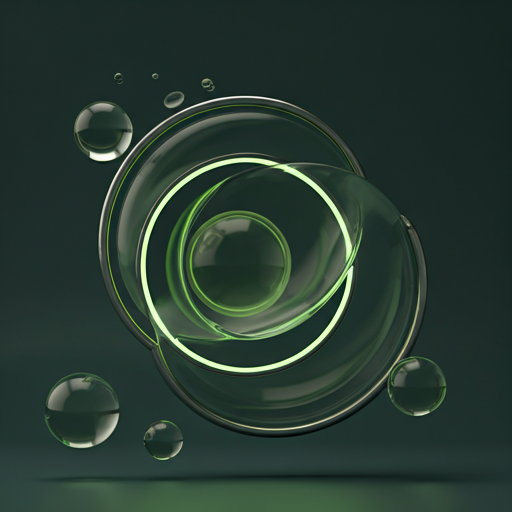 Abstract translucent spheres with soft green light, suggesting agentic systems and editorial depth.